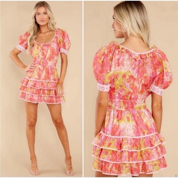 LoveShackFancy Safiya Cotton Silk Blend Swaying Coral Pink Mini Dress Medium - Picture 2 of 10